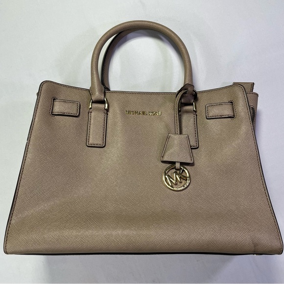 Michael Kors Handbags - Michael Kors Dillon Medium Saffiano Leather Satchel Taupe Tan Bag Purse - EUC